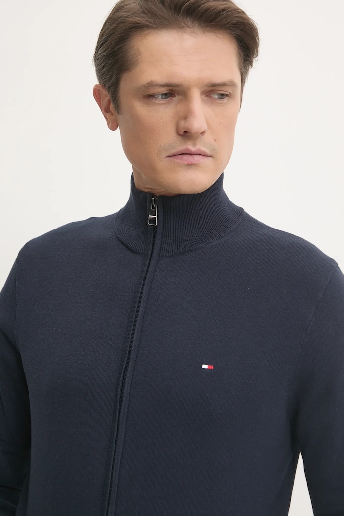 Tommy Hilfiger pulover z zadrgo moški bombažen mornarsko modra MW0MW36517