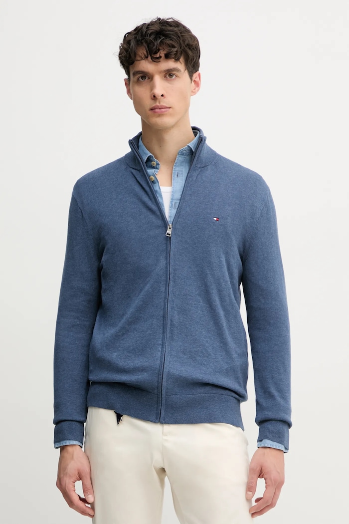 Tommy Hilfiger sweter rozpinany męski bawełniany niebieski MW0MW36517