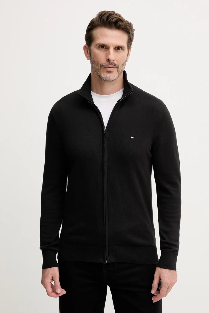 Tommy Hilfiger Cardigan pentru bărbați din bumbac negru MW0MW36517