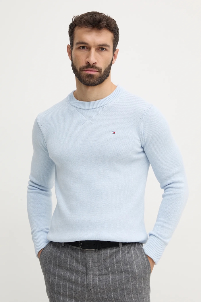 Bavlněný svetr Tommy Hilfiger kulatý modrá MW0MW37397