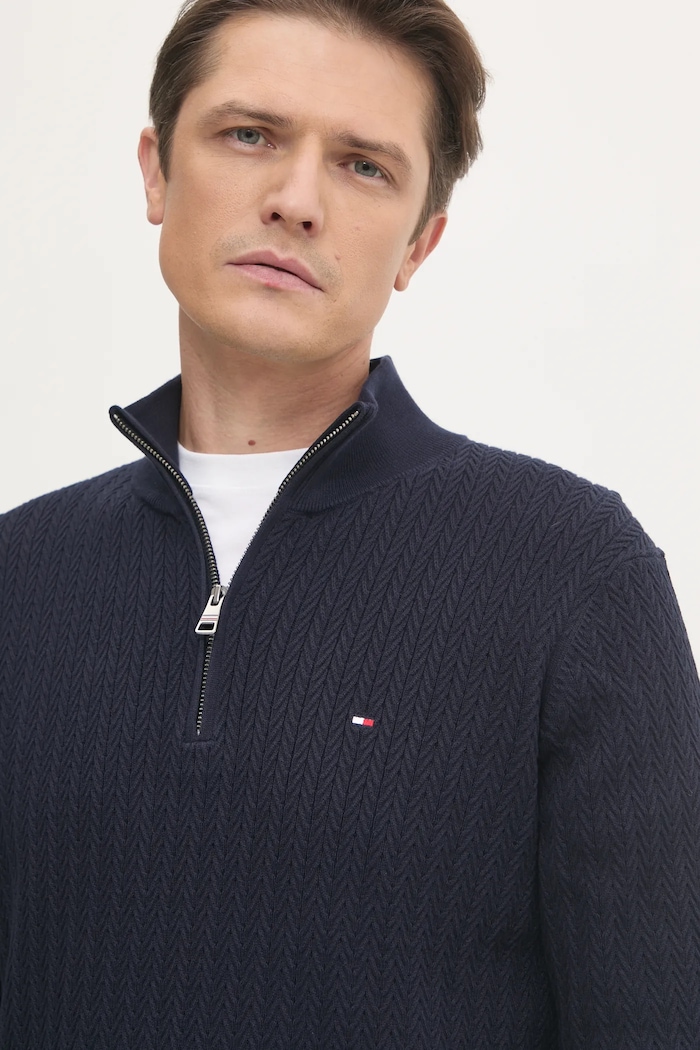 Bavlnený sveter Tommy Hilfiger tmavomodrá MW0MW37401