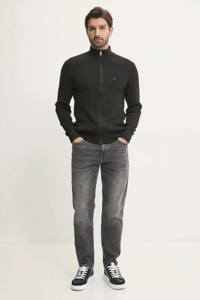 Tommy Hilfiger sweter bawełniany MW0MW37402 czarny SS25