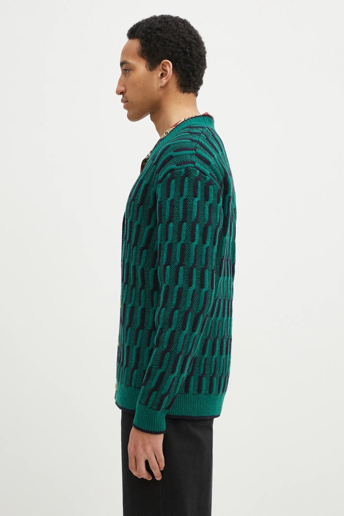 Drôle de Monsieur Cardigan din lână Le Cardigan Torsades Bicolore F.CA150.WO018.DGN verde SS25