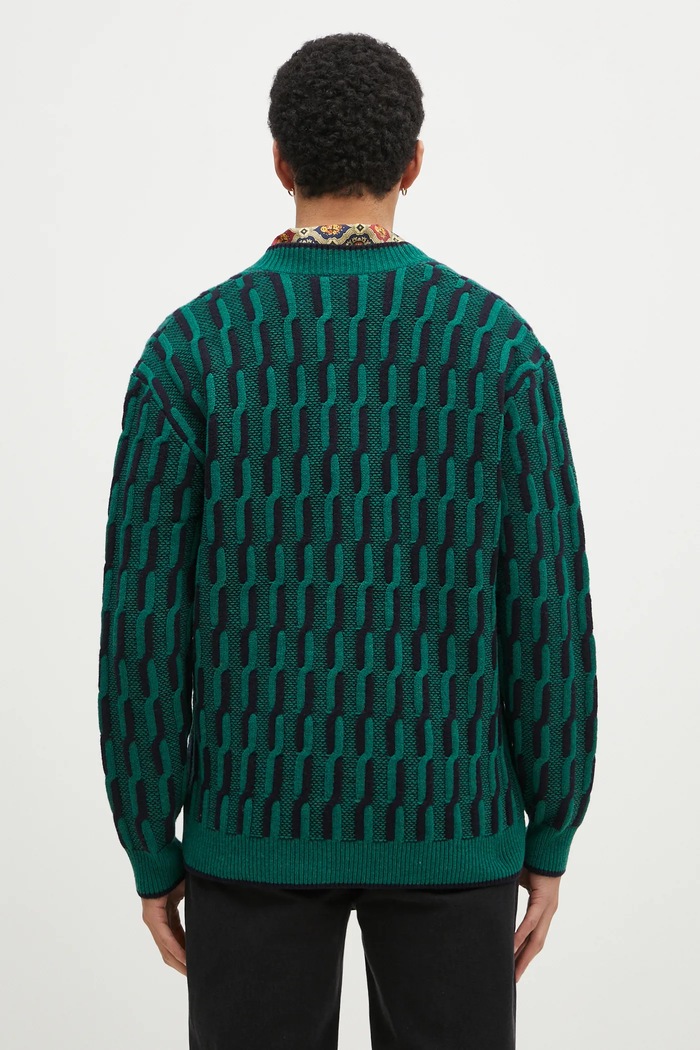 Îmbrăcăminte Drôle de Monsieur Cardigan din lână Le Cardigan Torsades Bicolore F.CA150.WO018.DGN verde