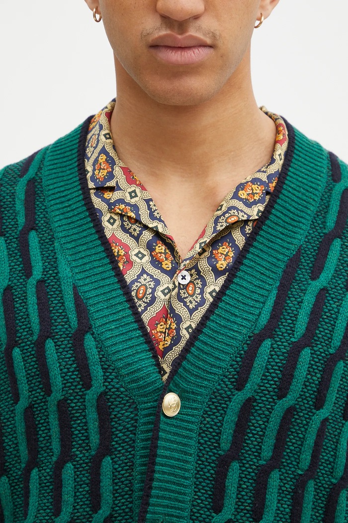 Cardigan din lână Le Cardigan Torsades Bicolore Drôle de Monsieur F.CA150.WO018.DGN verde