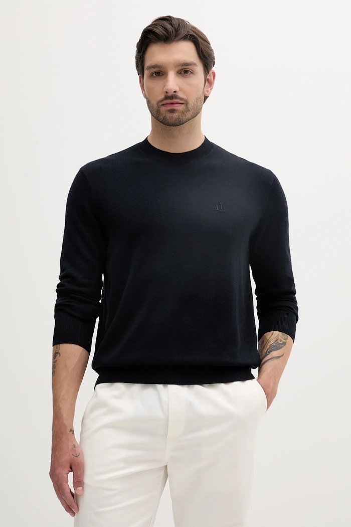 Armani Exchange sweter z domieszką jedwabiu pozostałe granatowy XM000338.AF12291.NOS