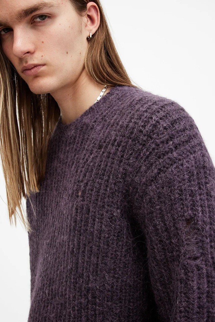 AllSaints sweter wełniany SLANE M034KB fioletowy SS25