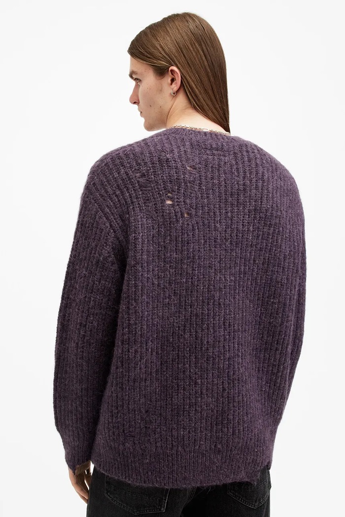 AllSaints sweter wełniany SLANE fioletowy M034KB