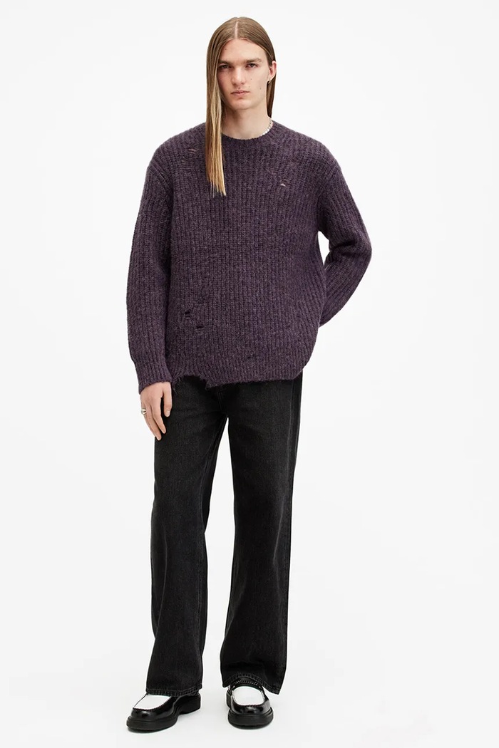 AllSaints sweter wełniany SLANE M034KB fioletowy