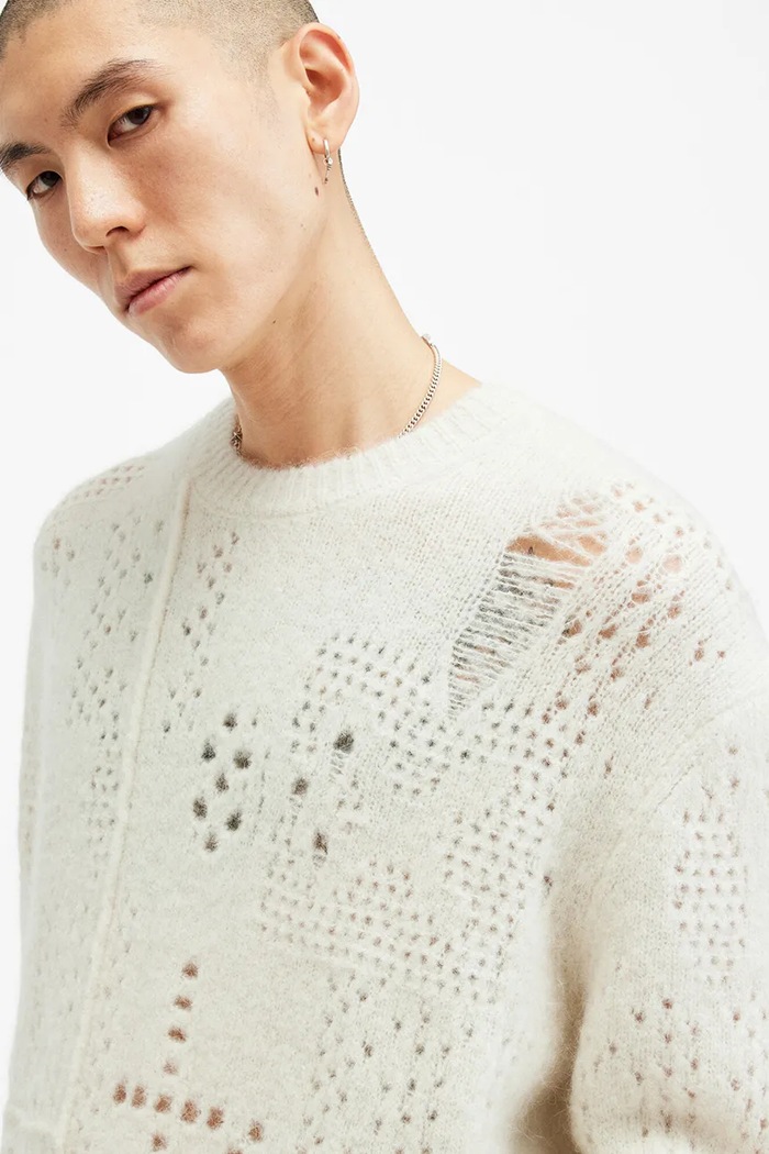 Μάλλινο πουλόβερ AllSaints HADWIN M046KB λευκό SS25