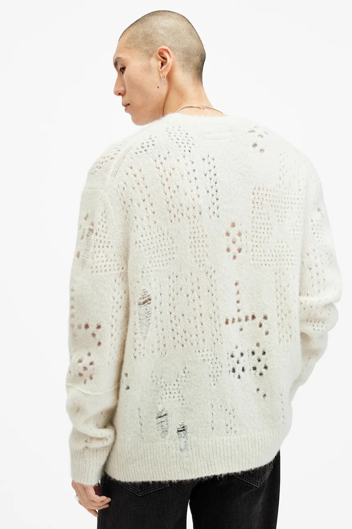 Μάλλινο πουλόβερ AllSaints HADWIN λευκό M046KB