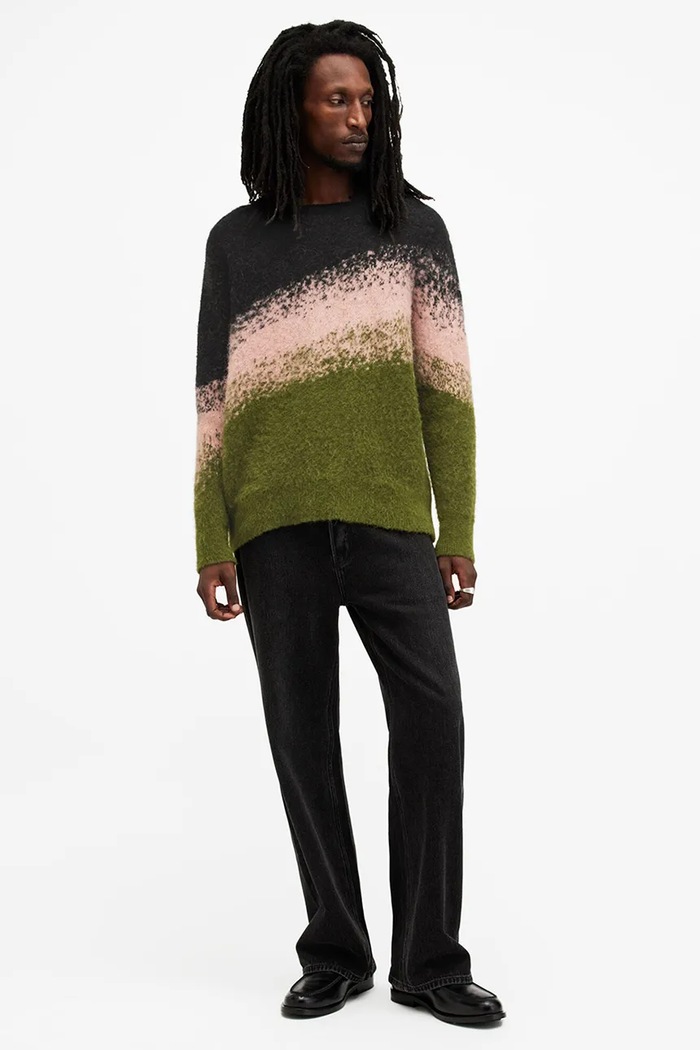AllSaints sweter wełniany SIRUS zielony M052KB