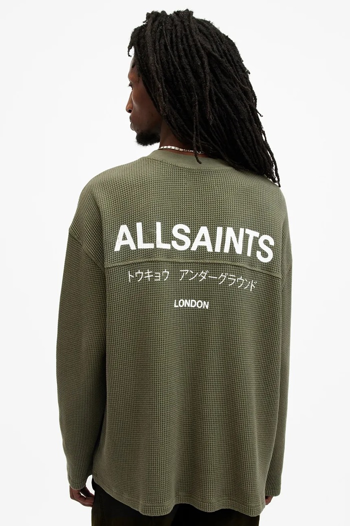 Бавовняний светр AllSaints CRYPT M067PB зелений SS25