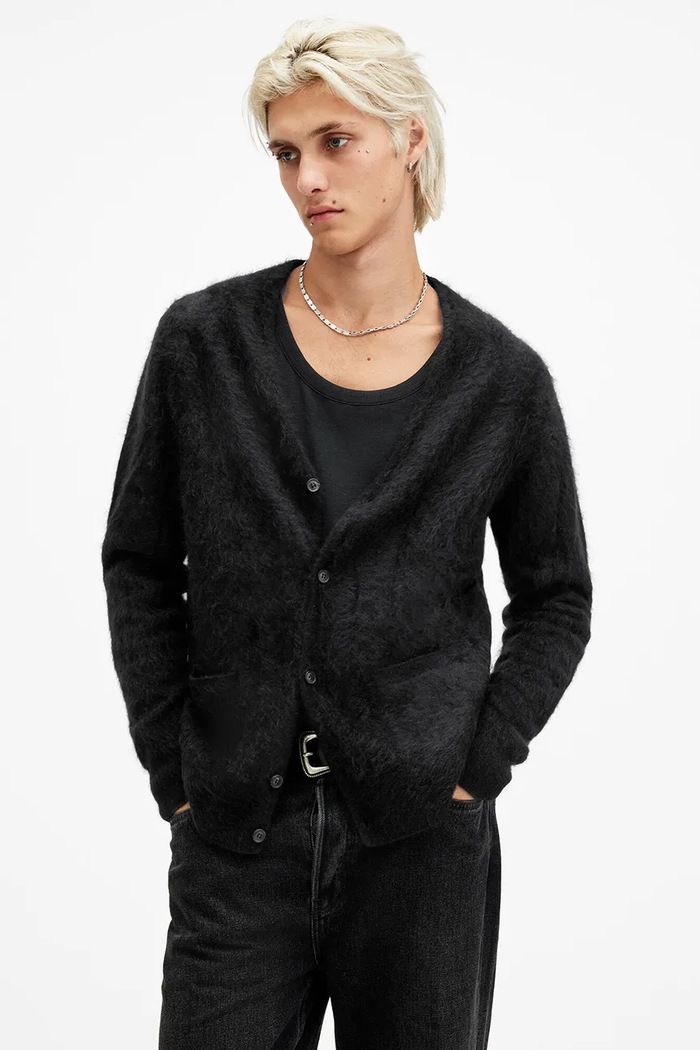 AllSaints kardigan kaszmirowy ABEL czarny M080KB
