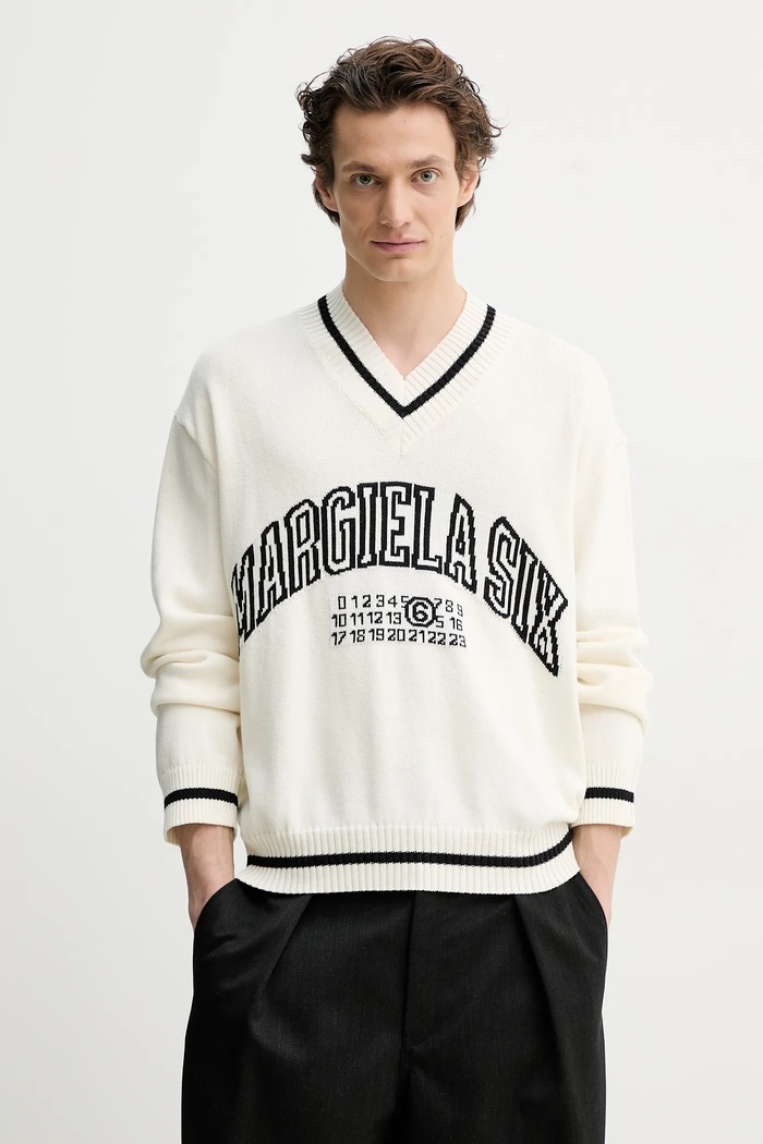 MM6 Maison Margiela sweter z domieszką wełny szpic beżowy SH0HN0002.M13085