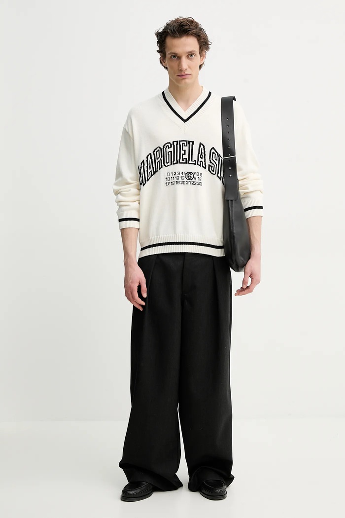 MM6 Maison Margiela sweter z domieszką wełny SH0HN0002.M13085 beżowy SS25