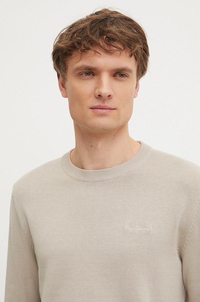 Pepe Jeans sweter bawełniany ESSENTIAL COTTON SWEATER beżowy PM702512