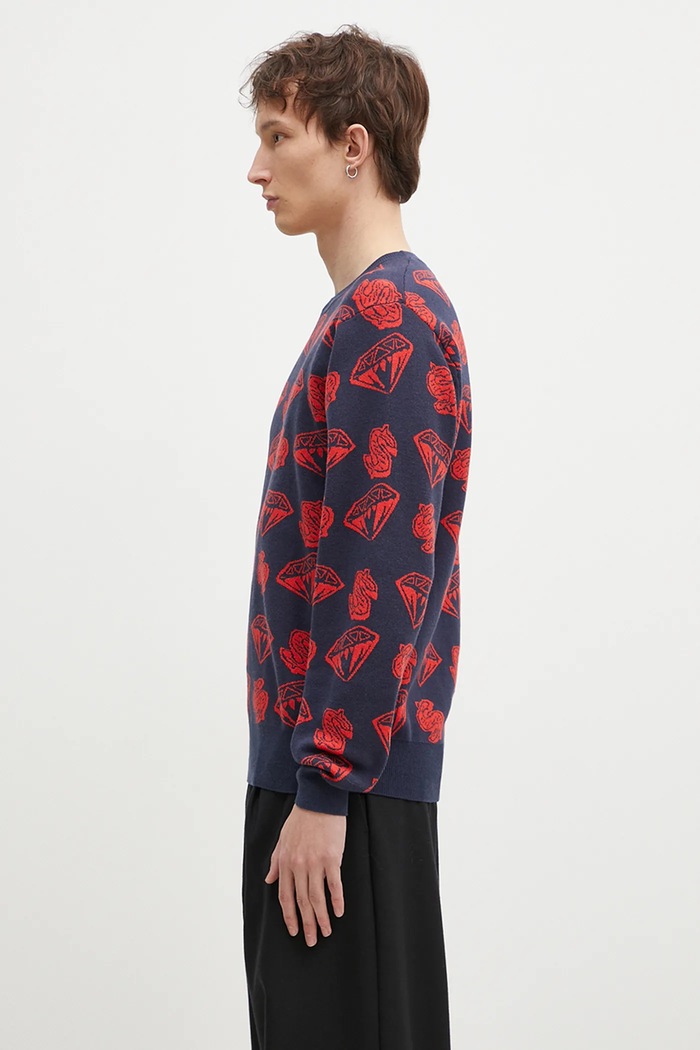 Svetr z vlněné směsi Billionaire Boys Club Diamonds & Dollars Knitted Jumper B24223 námořnická modř SS25