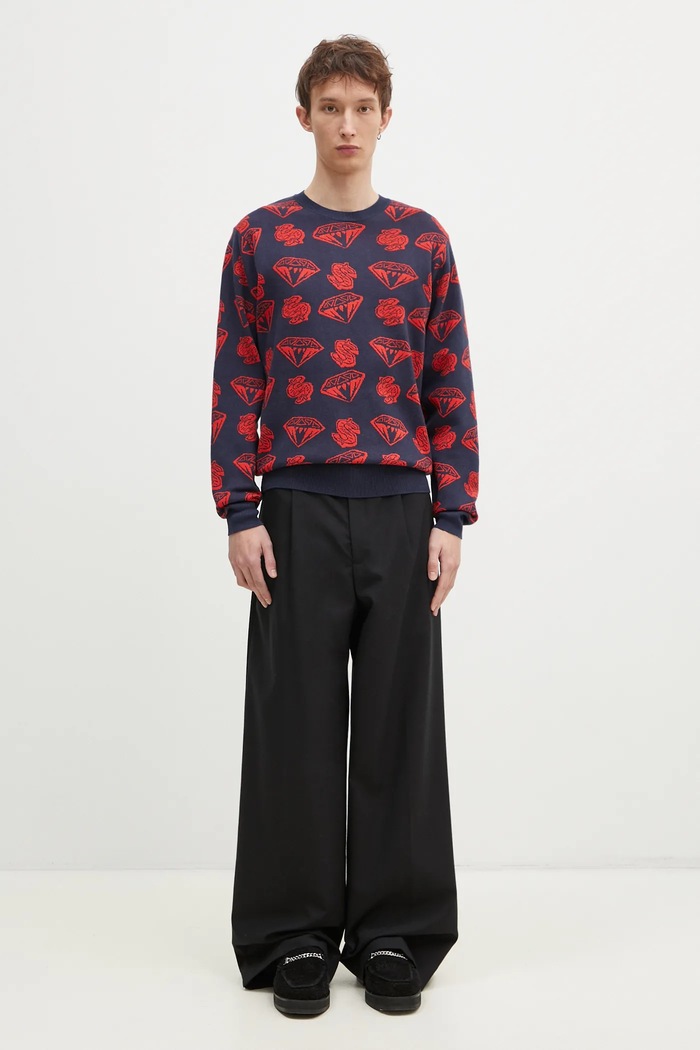 Svetr z vlněné směsi Billionaire Boys Club Diamonds & Dollars Knitted Jumper B24223 námořnická modř