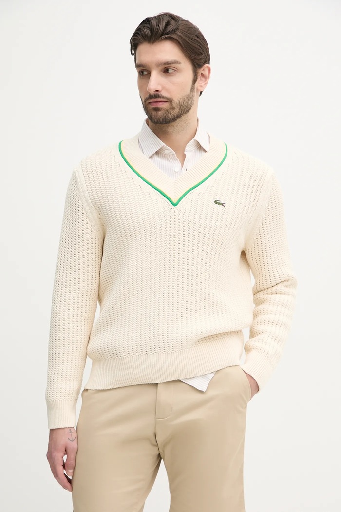 Lacoste pulover grosime medie bej AH9303