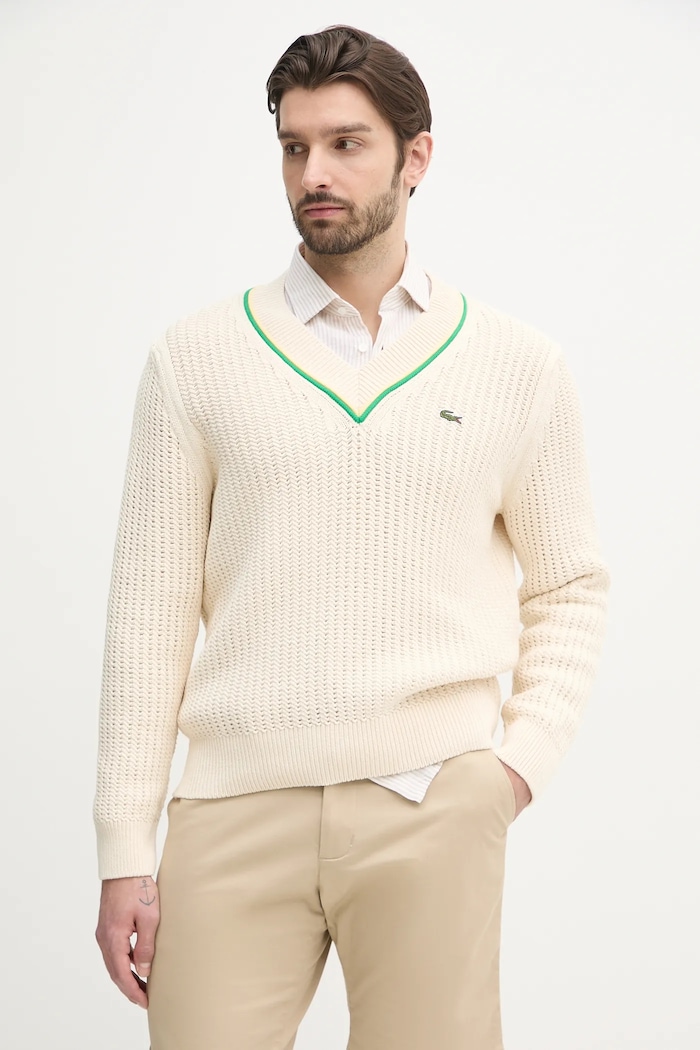 Lacoste pulover grosime medie bej AH9303