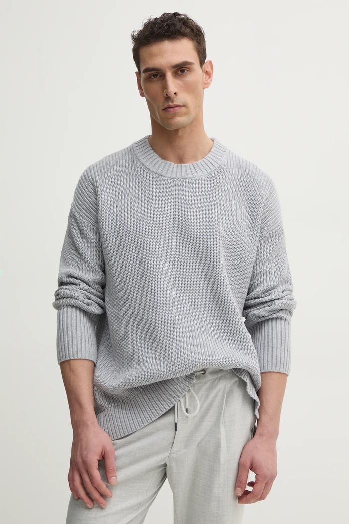 Bavlněný svetr Michael Kors kulatý šedá CR560ELFE5