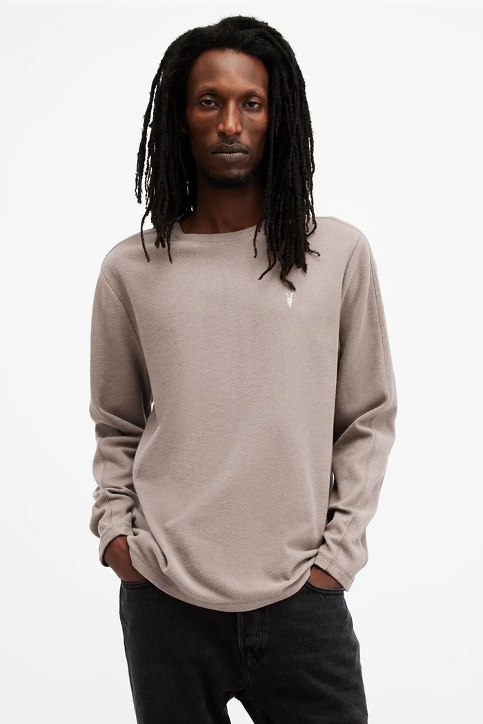 Bavlněná mikina AllSaints ROWE bez kapuce béžová M023JB
