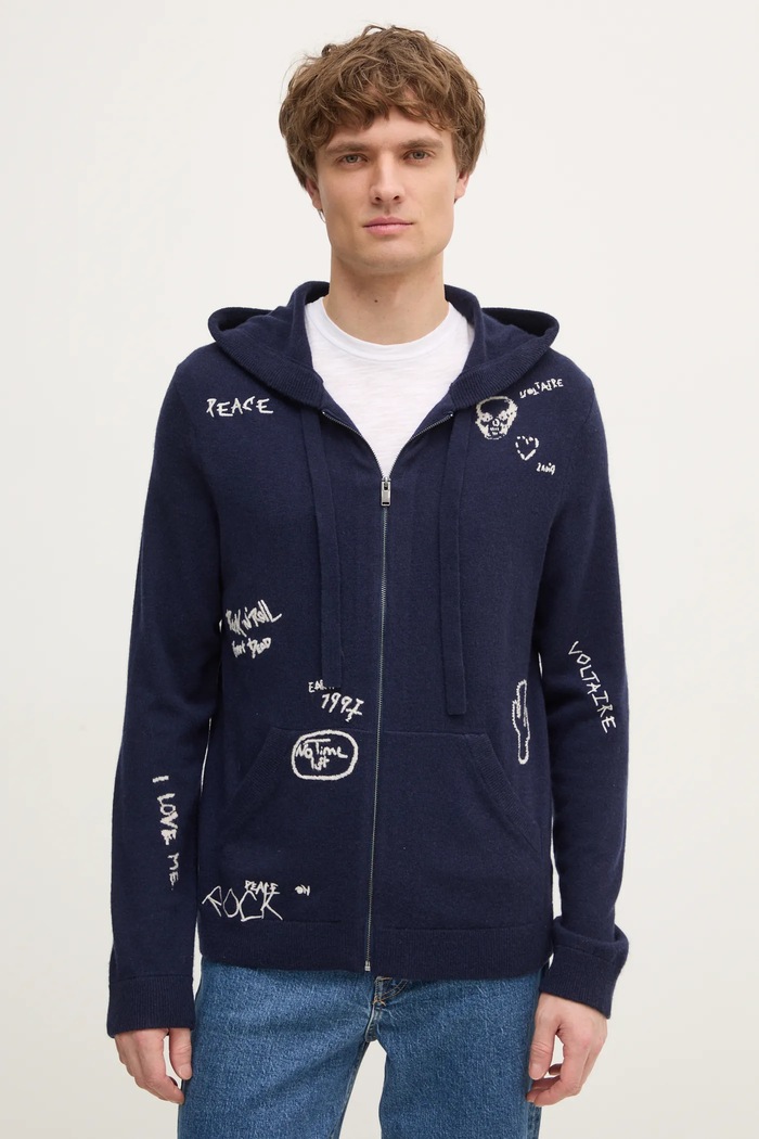 ZADIG&VOLTAIRE sweter wełniany wełna granatowy KMCA01259.404