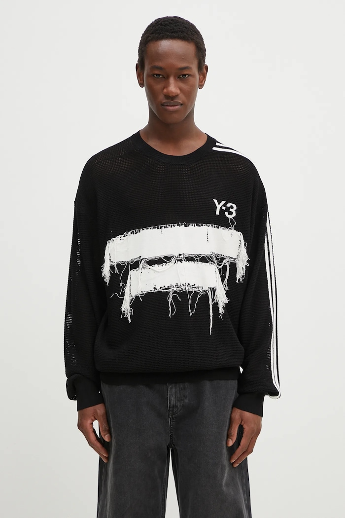 Svetr Y-3 Graphic Knit Crew vzorovaný černá JN4873