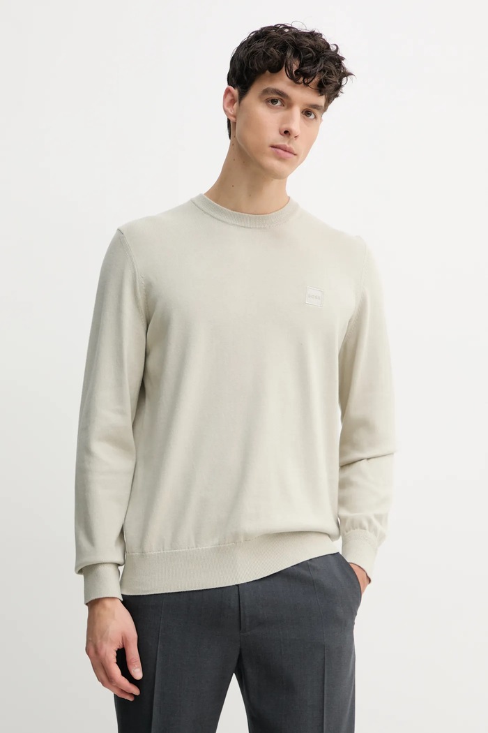 BOSS Orange sweter z domieszką wełny Kanovano_S okrągły beżowy 50527583