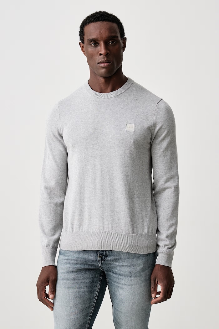 BOSS Orange Sweter męski z bawełną Kanovano_S szary 50527583