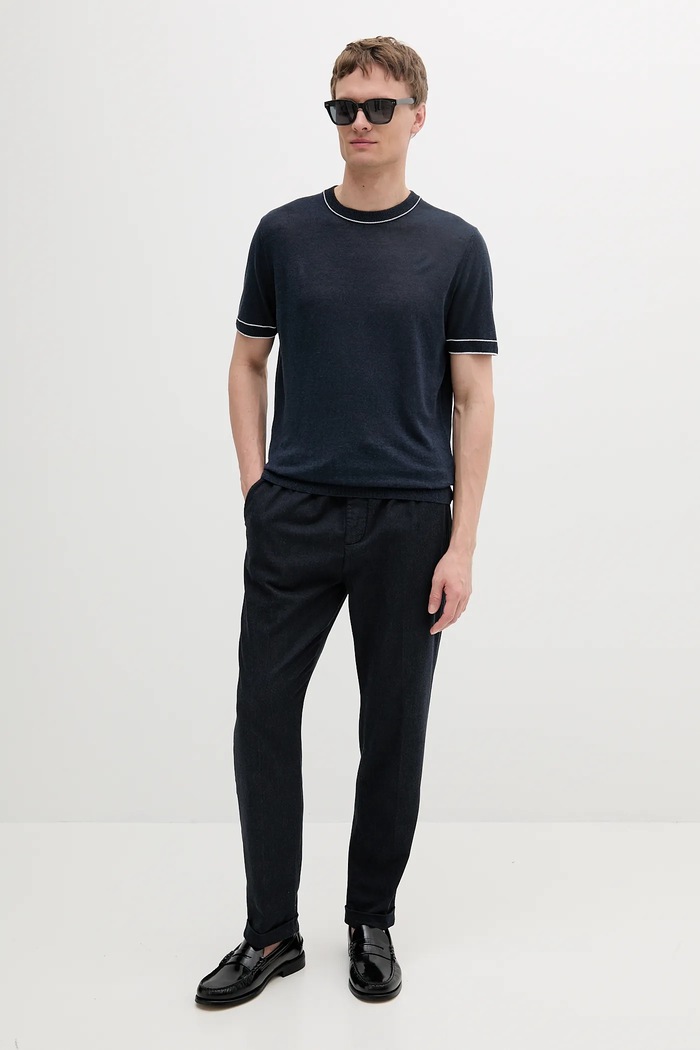 BOSS T-shirt lniany 50537639 granatowy SS25