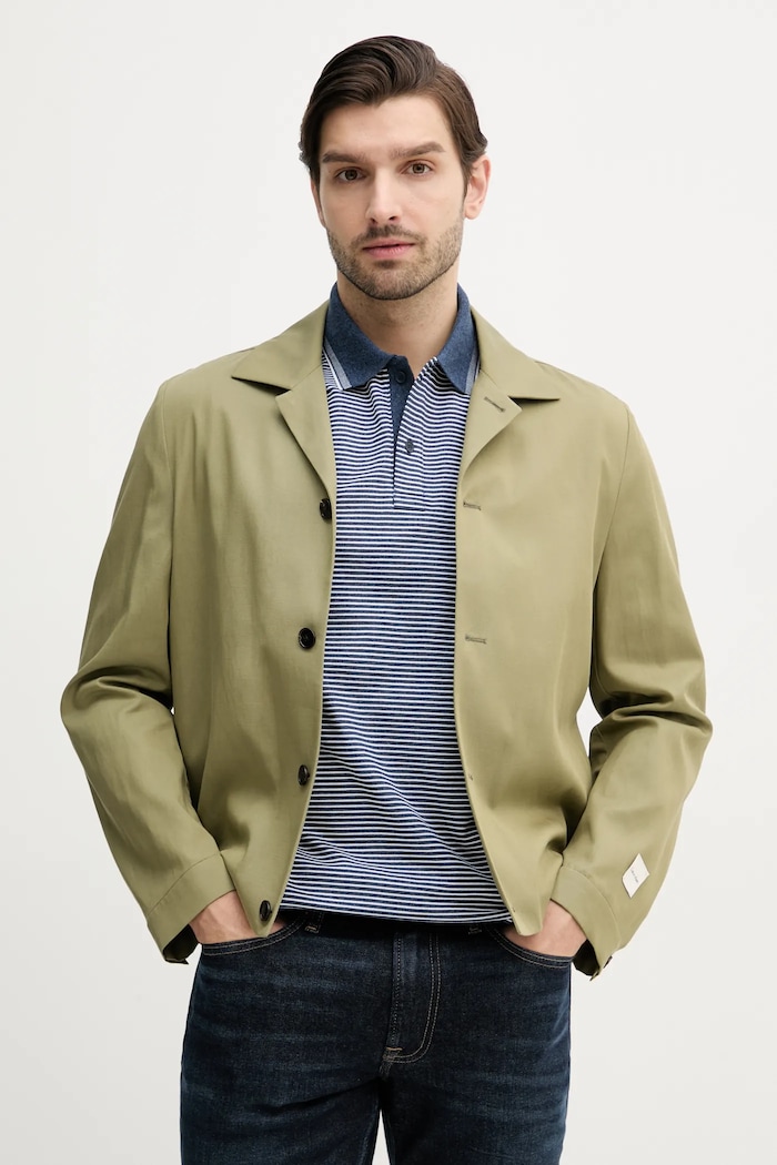 Calvin Klein kurtka z domieszką lnu nieocieplane zielony K10K114392