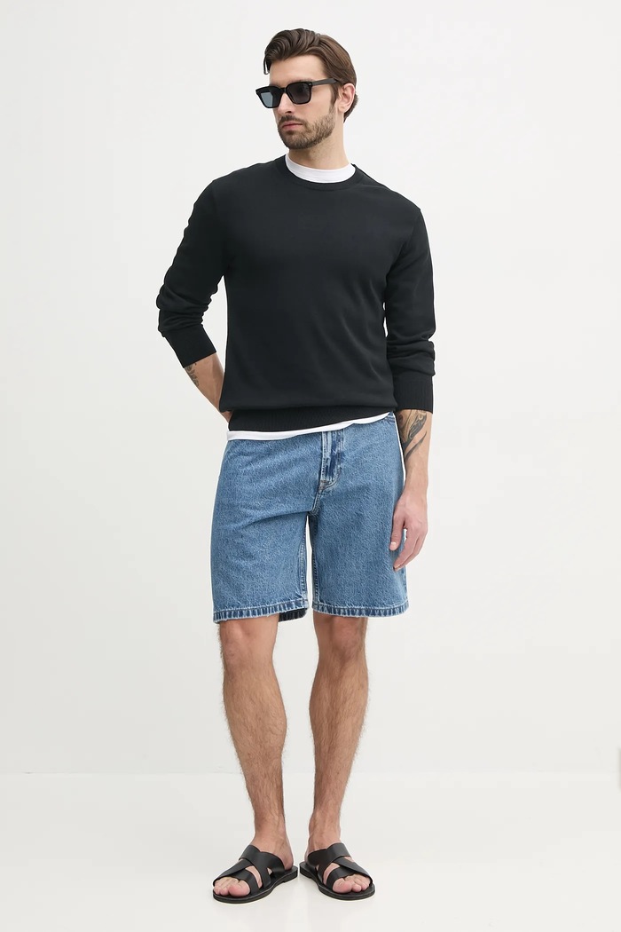 Calvin Klein férfi pamut pulóver LV040BM343 fekete SS26