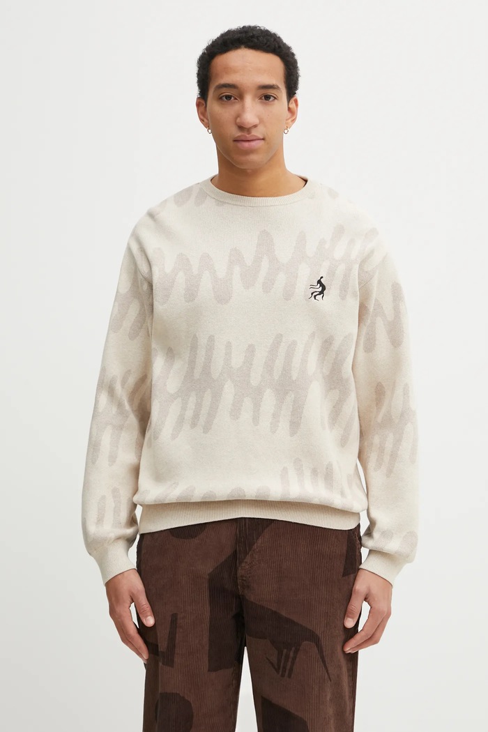 by Parra woolen jumper Static stalker round neck beige 53117.