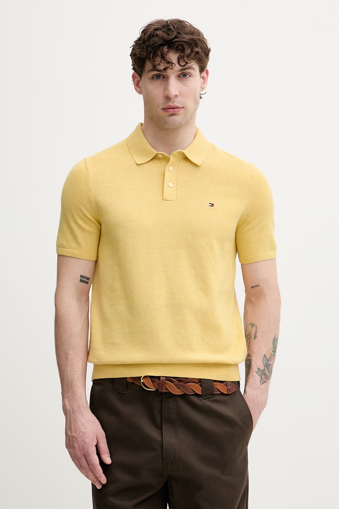 Tommy Hilfiger polo tričko pánske bavlnené žltá MW0MW37396