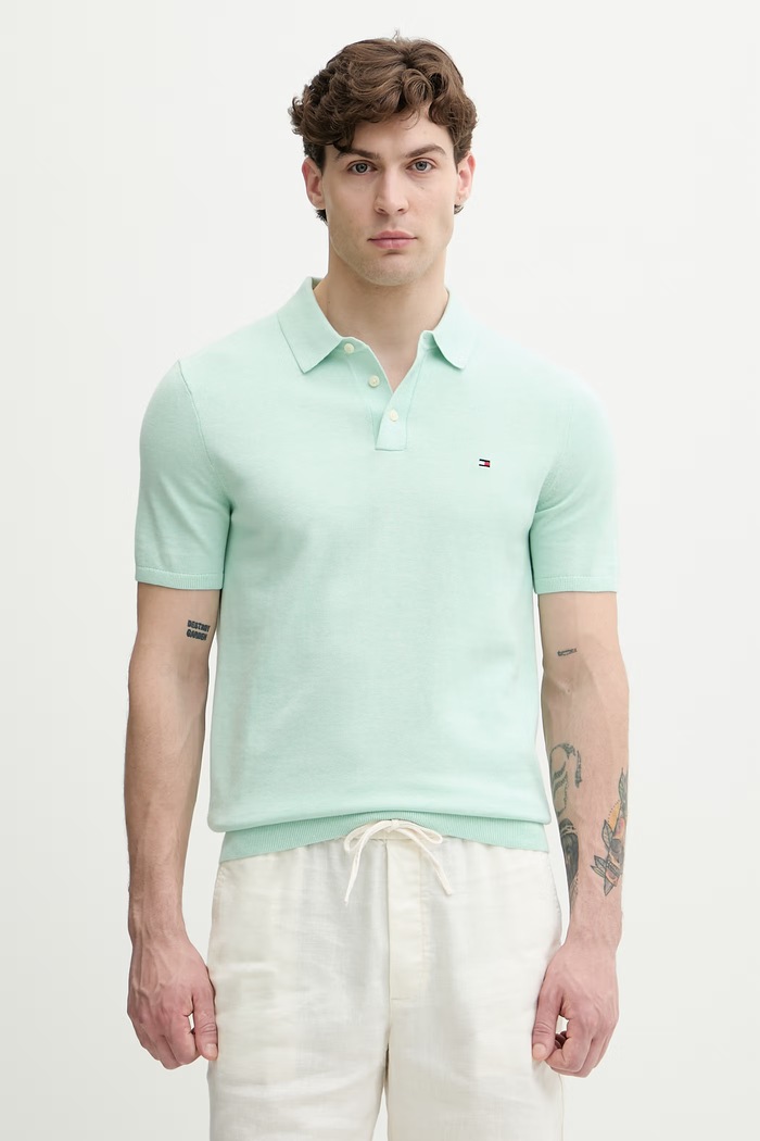 Tommy Hilfiger polo pentru bărbați, din bumbac turcoaz MW0MW37396