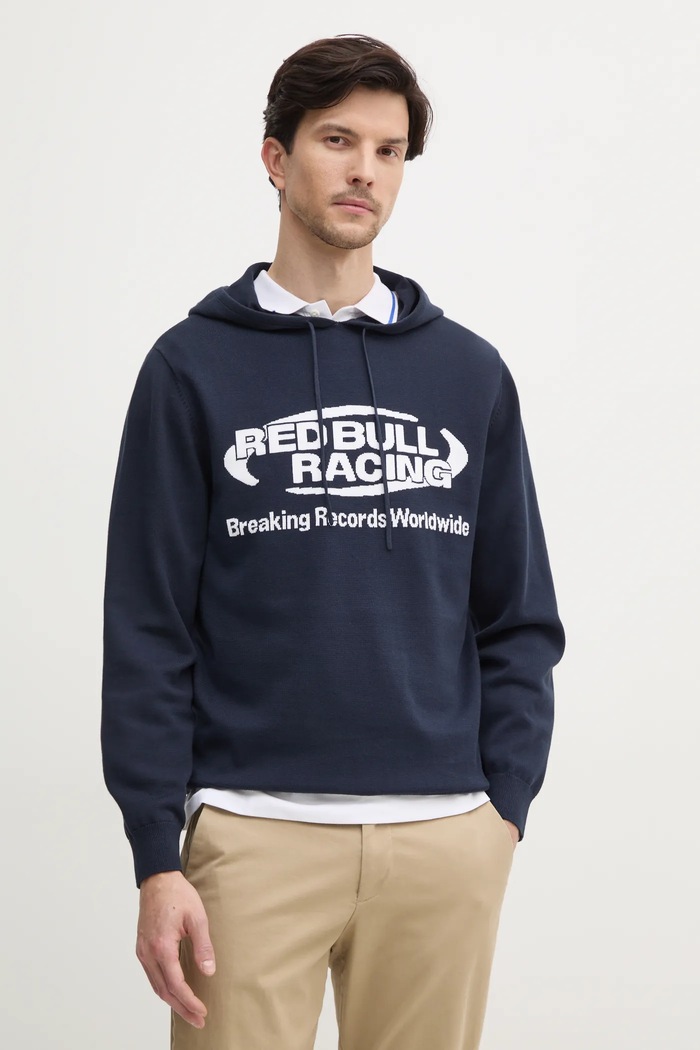 Bavlnený sveter Red Bull Racing x Pepe Jeans INTARSIA HOODY bavlna tmavomodrá RM700010
