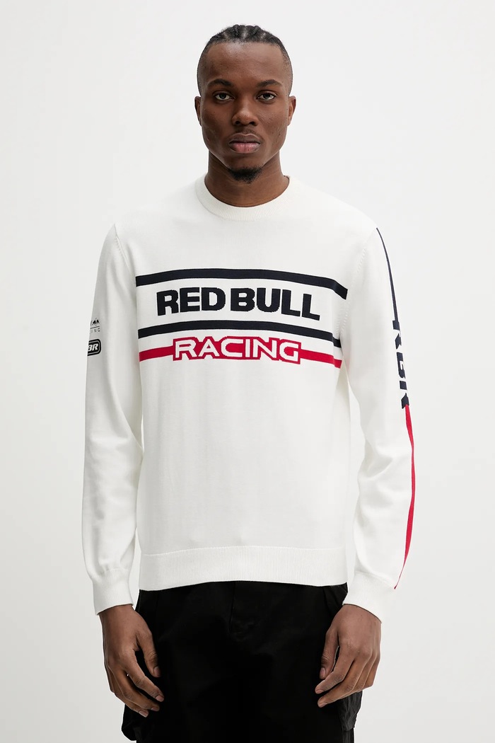 Red Bull Racing x Pepe Jeans pulover de bumbac KNITTED MOTO CREW grosime medie bej RM700011