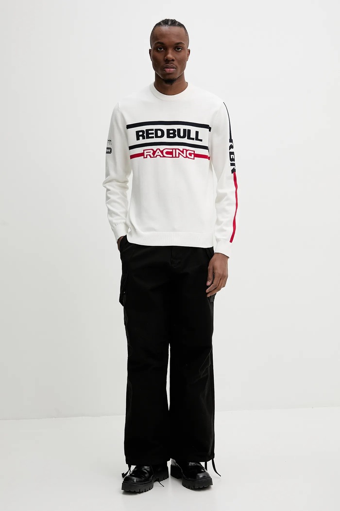 Red Bull Racing x Pepe Jeans pulover de bumbac KNITTED MOTO CREW RM700011 bej SS25