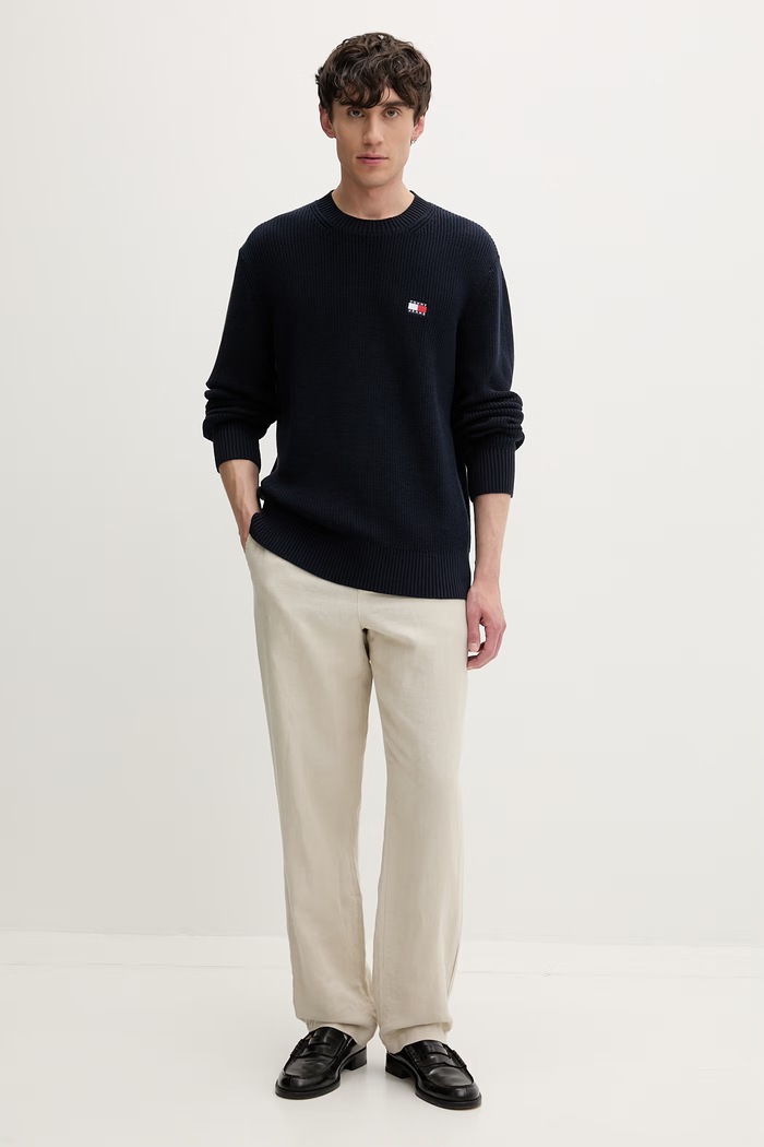 Tommy Jeans πουλόβερ ανδρικό βαμβακερό DM0DM20923 σκούρο μπλε SS25