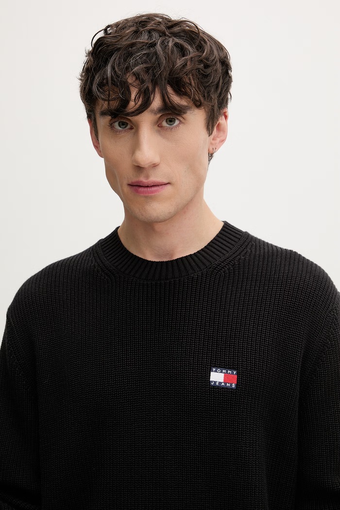 Tommy Jeans πουλόβερ ανδρικό βαμβακερό μαύρο DM0DM20923