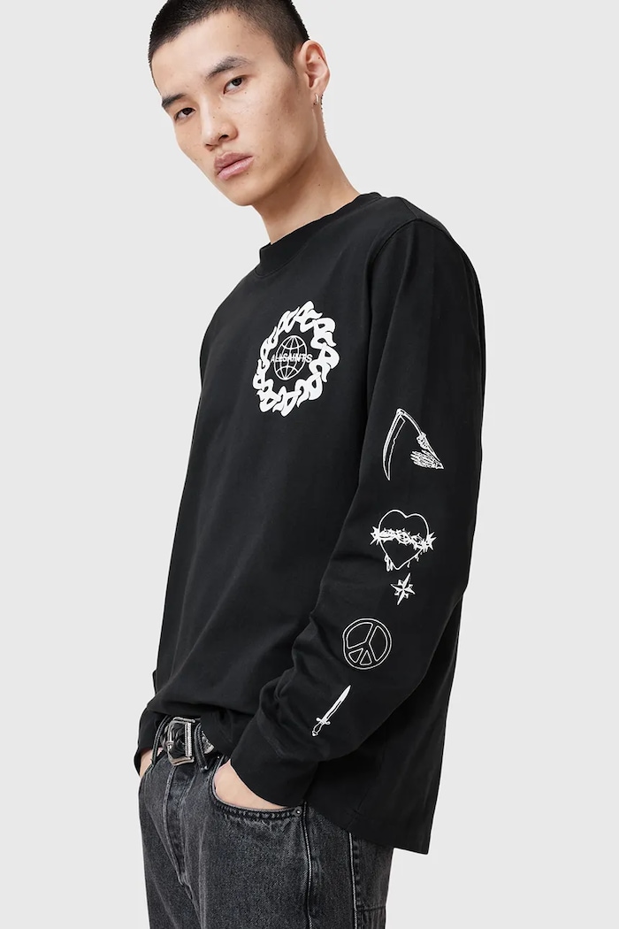 AllSaints bluza bawełniana ORBITAL nadruk czarny M021PC