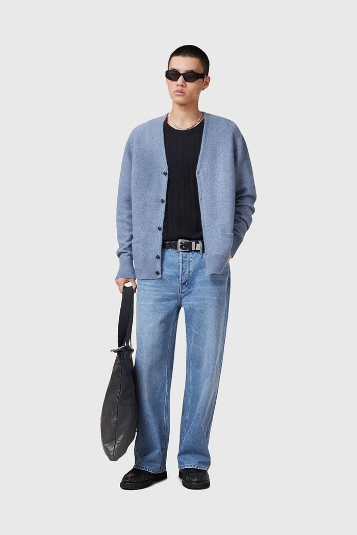 AllSaints cardigan din lana RENN M092KB albastru