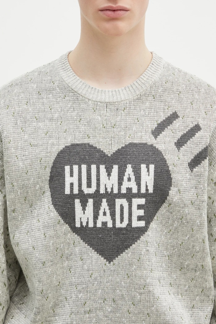 Human Made sweter z domieszką lnu Heart Knit Sweater szary HM29CS002