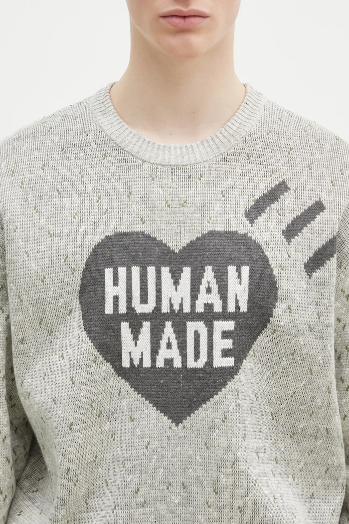 Human Made sweter z domieszką lnu Heart Knit Sweater szary HM29CS002