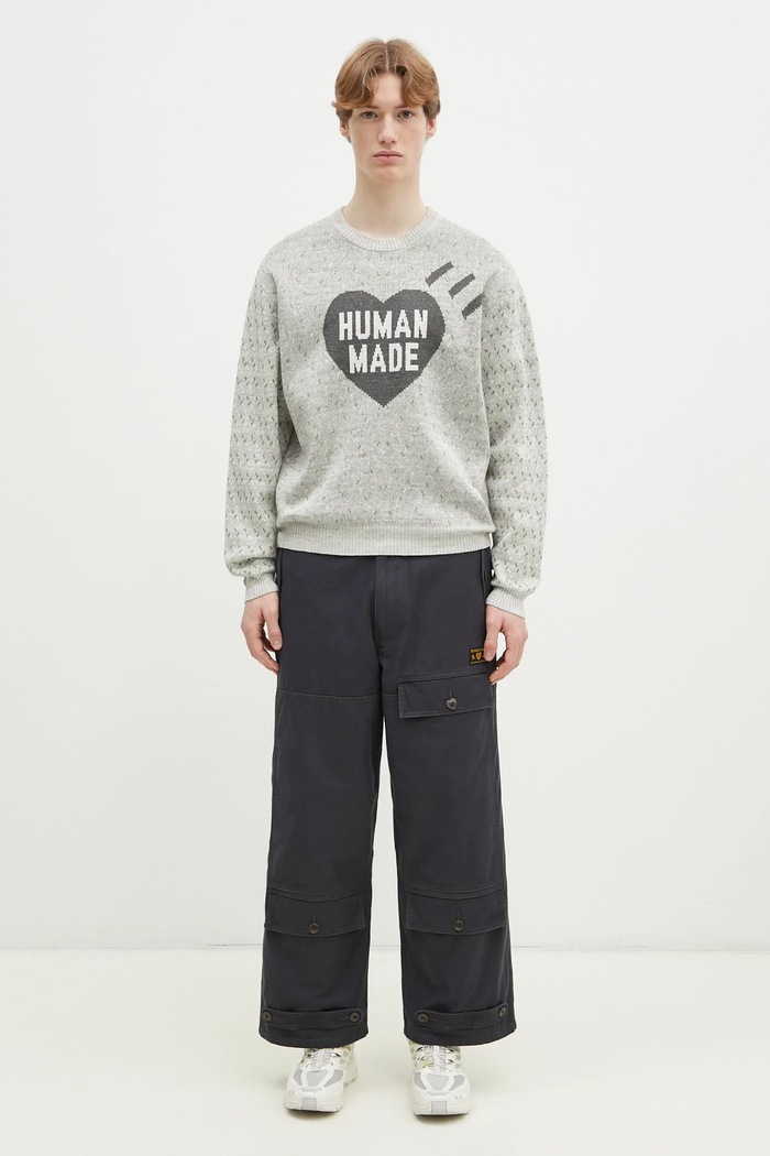 Human Made sweter z domieszką lnu Heart Knit Sweater HM29CS002 szary