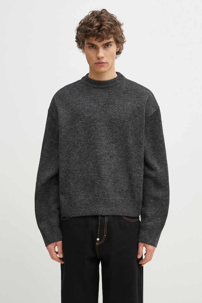 MKI MIYUKI ZOKU sweter z domieszką wełny Mohair Blend Knit Crew okrągły czarny MOHAIR.BLEND.KNIT.CR.BL