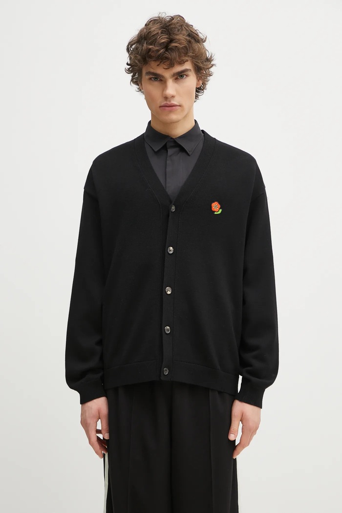 Vuneni kardigan Kenzo Pop bez uzorka crna FF55CA7263LB.99J