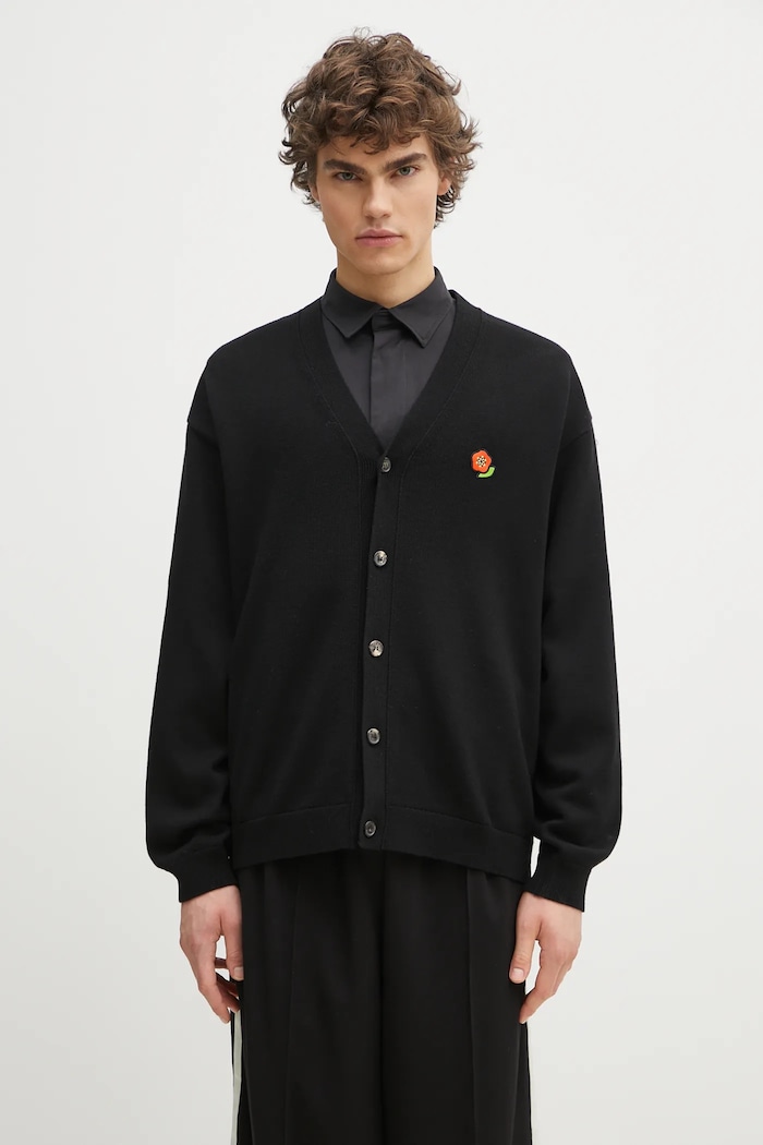 Vuneni kardigan Kenzo Pop bez uzorka crna FF55CA7263LB.99J
